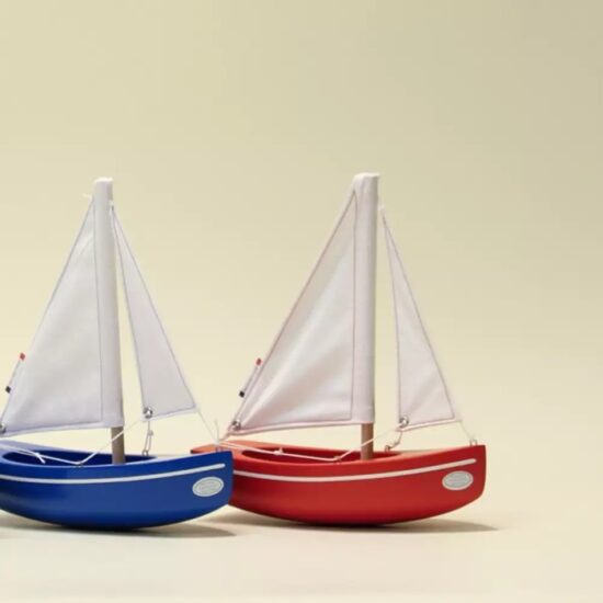 wooden toy boat le sloop red and blue-maison_tirot - Little French Heart
