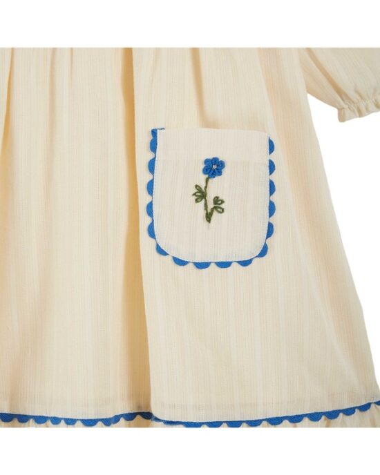 Emile et Ida Emboridered Denim Dress Ecru - LIttle French Heart