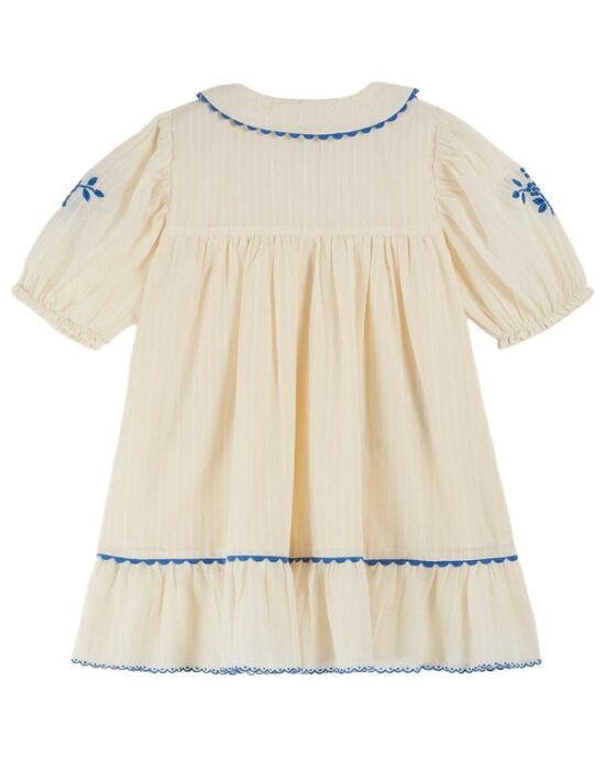 Emile et Ida Emboridered Denim Dress Ecru - LIttle French Heart
