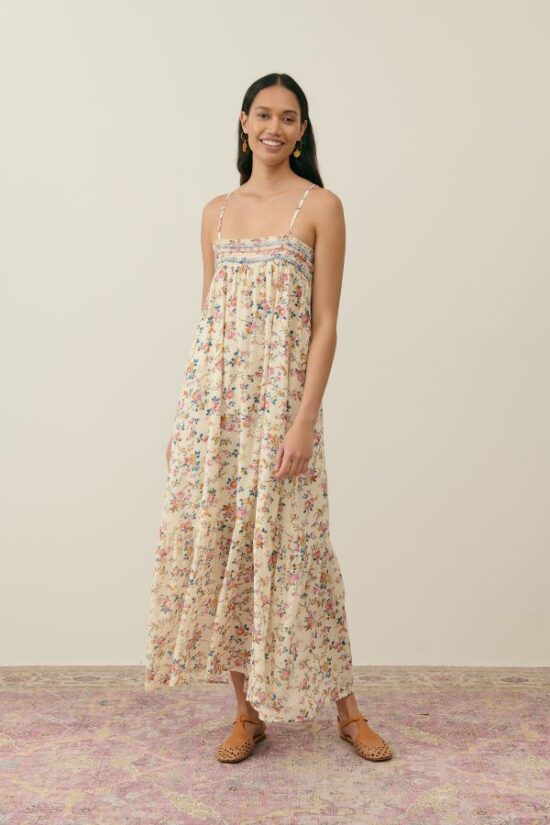 Louise Misha Marceline Maxi Dress Cream Retro Garden - Little French Heart