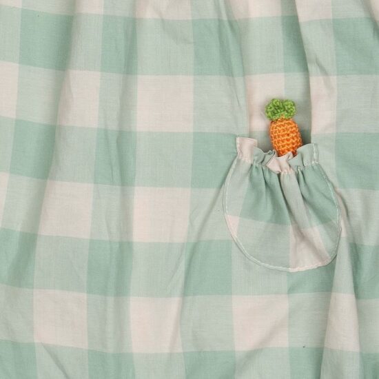Wild Wawa Bunny Pocket Romper Green Gingham Carrot - Little French Heart
