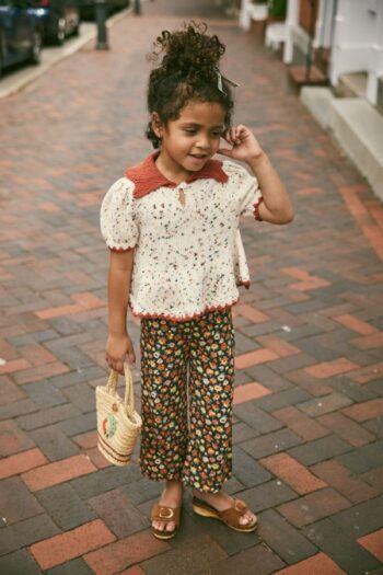 Misha and Puff Crochet Trim Puff Top Picnic Confetti and Aline Pant bark brimfield - Little French Heart