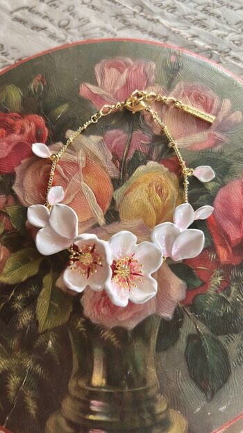 Les Nereides Cherry Blossom Bracelet on a rose painted box