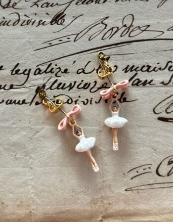 Les Nereides White Tutu & Pink Bow Mini Ballerina Earrings
