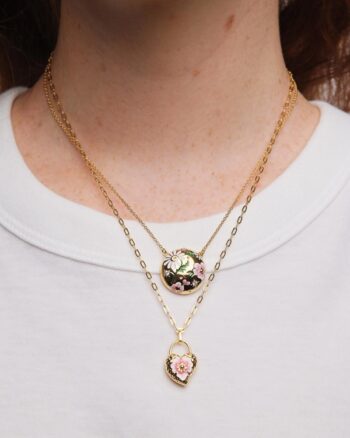 Les Neriedes Heart Medallion And Pansy Flower Pendant Necklace - Little french Heart