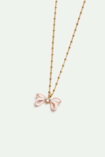 Les Neriedes Pink ribbon and crystal pendant necklace - AVOP3041- Little french Heart