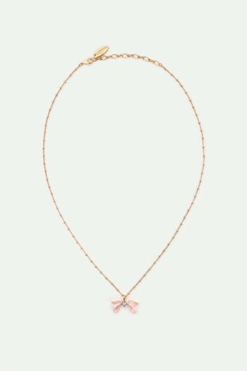 Les Neriedes Pink ribbon and crystal pendant necklace - AVOP3041- Little french Heart