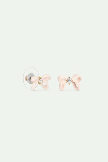 Les Neriedes Pink ribbon and faceted crystal earrings - Little french Heart