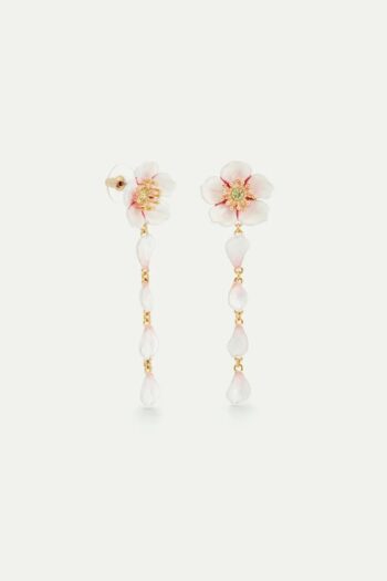 Les Neriedes White Cherry Blossom Dangle Post Earrings - Little french Heart