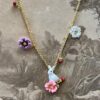 Les Neriedes White Rabbit & Flower Charm Necklace