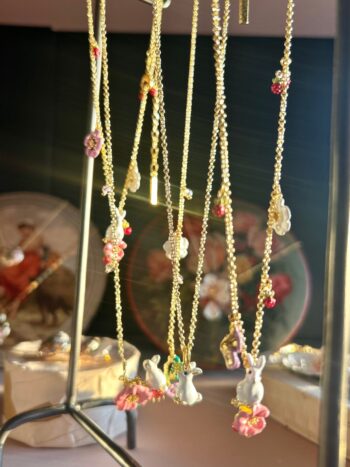 Les Neriedes White Rabbit & Flower Charm Necklaces
