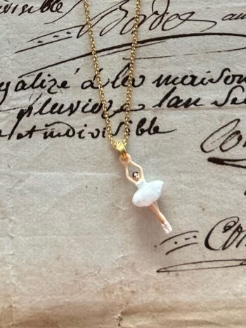 Les Neriedes White Tutu Mini Ballerina Fine Necklace