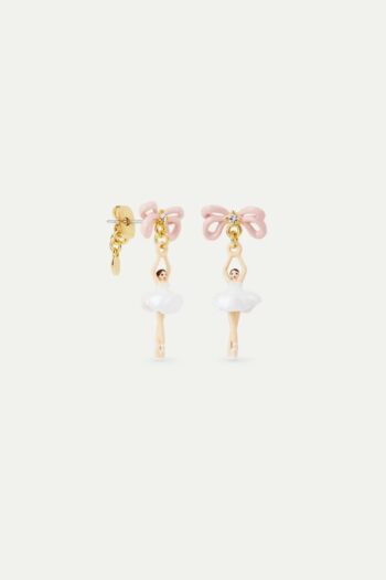 Les Neriedes White tutu and pink bow mini ballerina earrings - Little french Heart