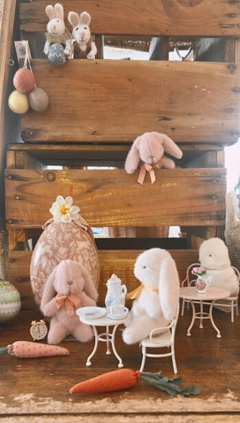 Maileg Bunny Plush Mini Cream 8 Maileg Cream Bunny at Easter Cafe with friends