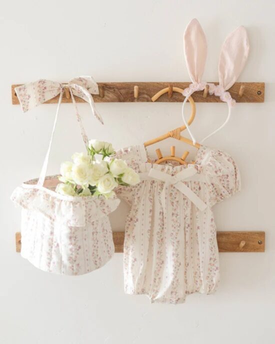 Noralee Easter Basket Floral Stripes Ivory - Little French Heart