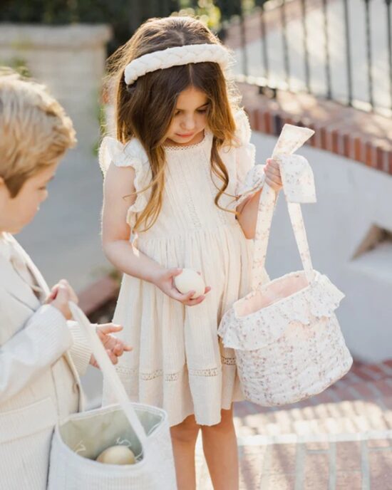 Noralee Easter Basket Floral Stripes Ivory - Little French Heart