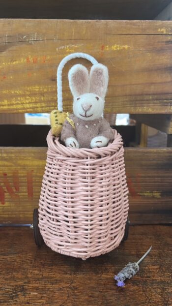 White Rabbit with lavender dress in Rose Luggy