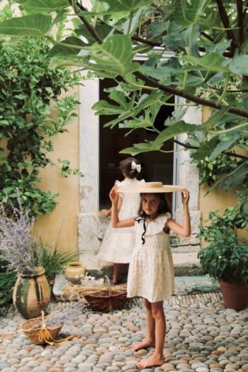 Bonjour Ibiza Top & hair clip flowers lurex natural chanderi Full length