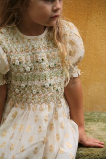 【Kid's】Bonjour Diary　smocked blouse BONJOUR DIARY LONG SMOCKED BLOUSE / GOLD FLOWERS IVORY