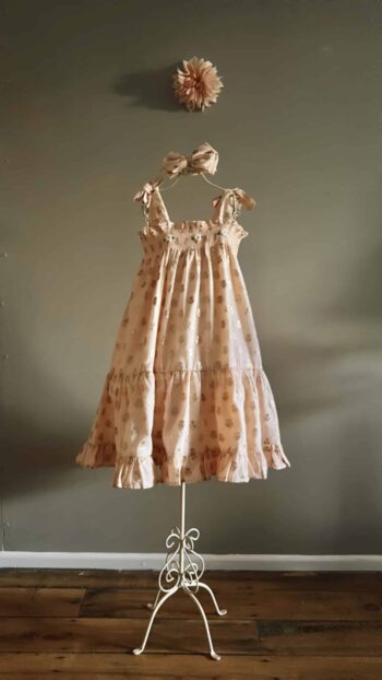 Petticoat Dress Golden Flowers Pink Front with Dahlia