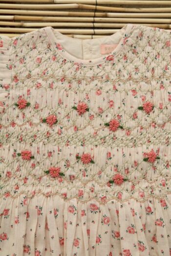Smocked Blouse, Rosa Bloom Embroidered flowers