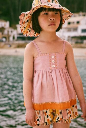 Misha & Puff Helga Top Parfait with Holiday Sunhat frangipani stripe with bloomers