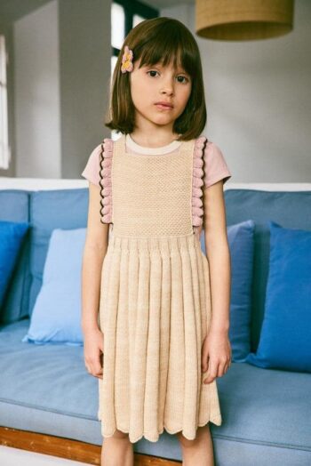 Misha & Puff Louisa Pinafore Bisque front close + Cap Sleeve Tee