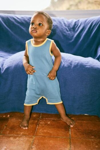 Misha & Puff Tank Romper Blue Slate on baby boy