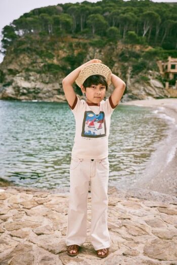 Marithe☆25SS W DOODLE HOUSE GRAPHIC RINGER TEE(2color) Misha & Puff Sailboat Collage Ringer Tee - Bisque - Little