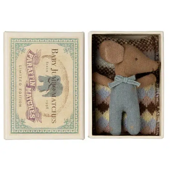 Maileg Sleepy Wakey Baby Mouse in Blue Box