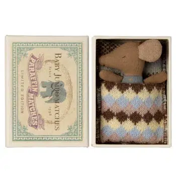 Maileg Sleepy Wakey Baby Mouse in Blue Box flipped