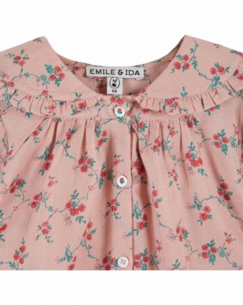 Emile et Ida Blouse Pink with Red Flowers Collar