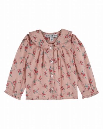 Emile et Ida Blouse Pink with Red Flowers Front