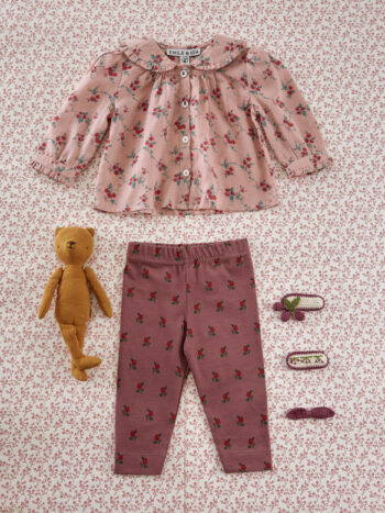 Emile et Ida Blouse Pink with Red Flowers and Leggings