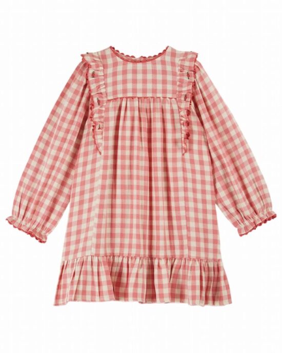 Emile et Ida Pink Gingham Ruffle Dress