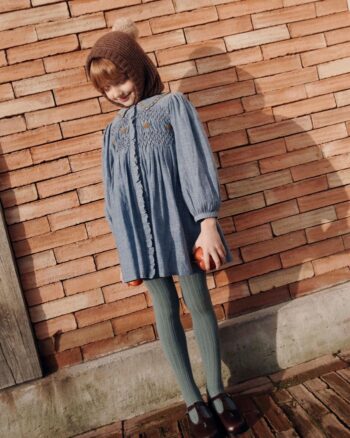 Emile et Ida Smocked Dress Blue Chambray AW25