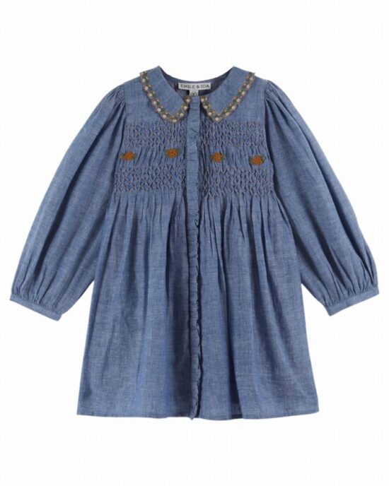 Emile et Ida Smocked Dress Blue Chambray