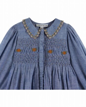 Emile et Ida Smocked Robe Chambray Collar