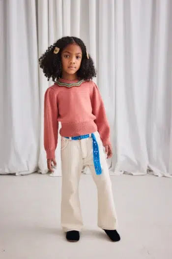 Slim Flared Jeans Gesso with Chevron Knit