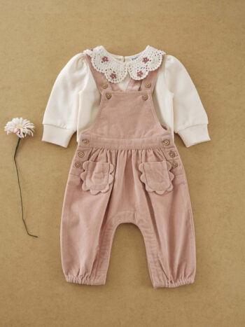 emile et ida rose velour overalls sweater with crocheted collar