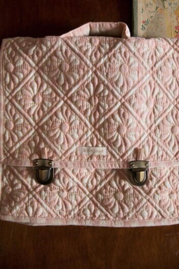 Bonjour Diary Quilted School Bag Pink Check
