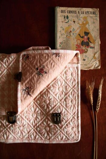 Bonjour Diary Quilted School Bag Pink Check