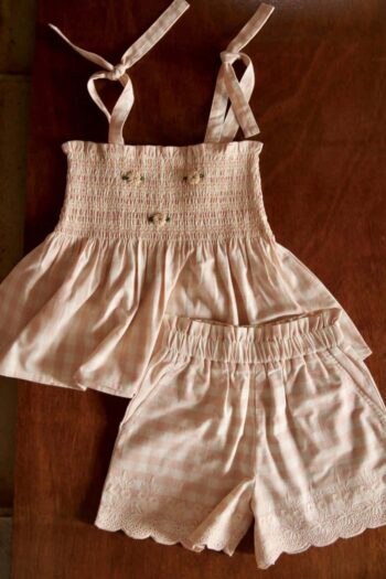 Bonjour Diary Top & Shorts Set Pink Check