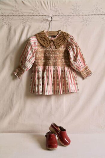 Bonjour Diary Pink Hand Smocked Blouse With Crochet Collar