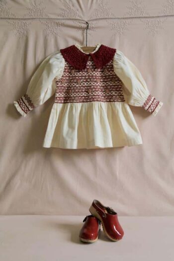 Bonjour Diary Hand Smocked Blouse Ivory Dot Print