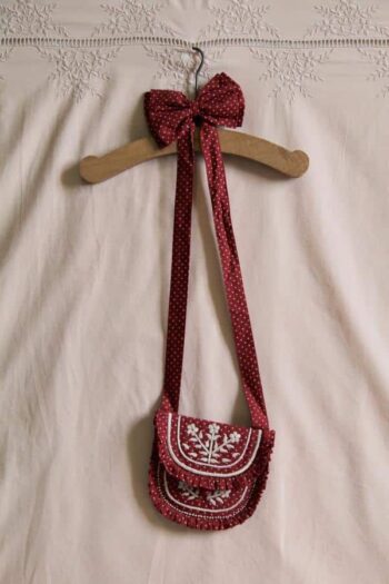 Bonjour Diary Embroidered Bag and Hair Clip Red Dot