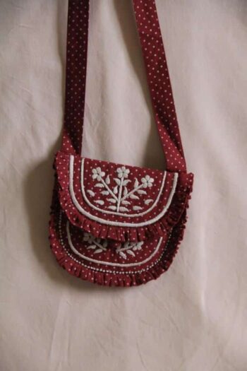 Bonjour Diary Embroidered Bag and Hair Clip Red Dot