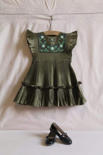 Bonjour Diary Pleated Taffeta Dress Khaki