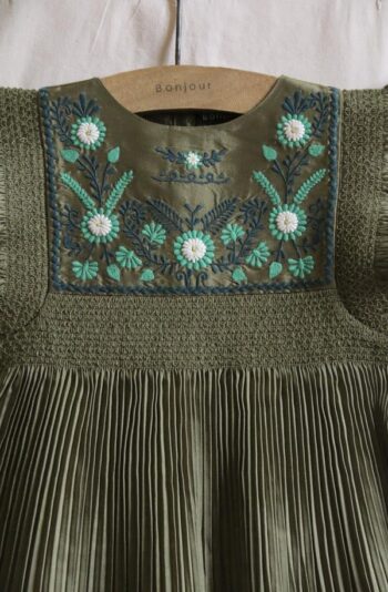 Bonjour Diary Pleated Taffeta Dress Khaki