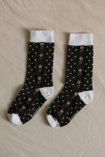 Bonjour Polka Dot & Flower Socks Black